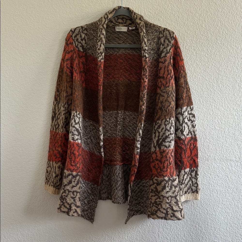 Anthropologie Wool Alpaca blend Cardigan Sweater Colorblock Fall Orange Rust - Picture 6 of 7